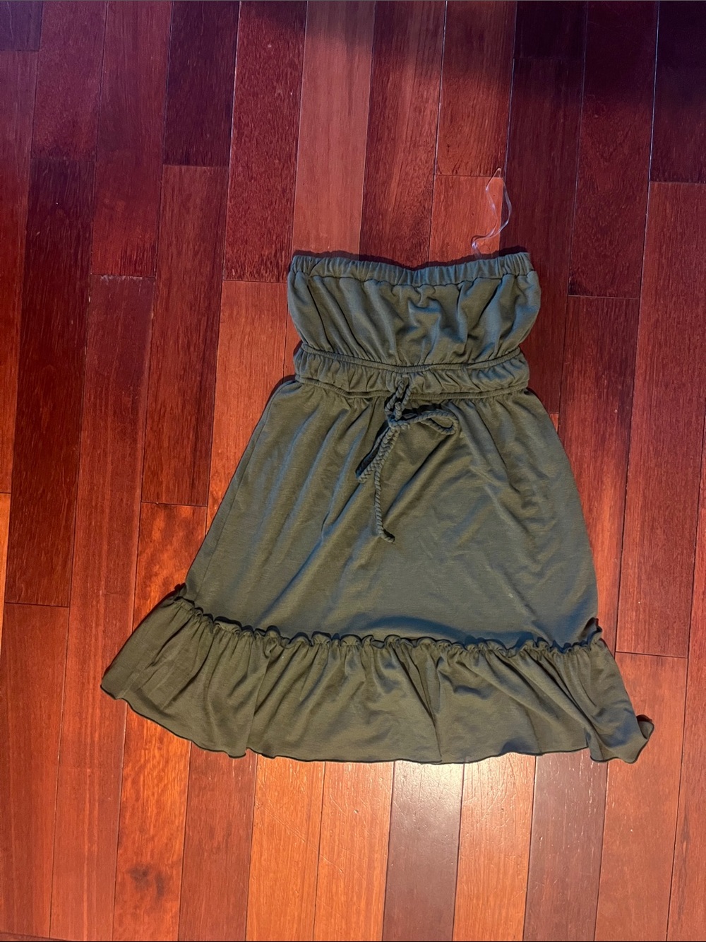 JFW Strapless Olive Ruffle-Hem Summer Dress